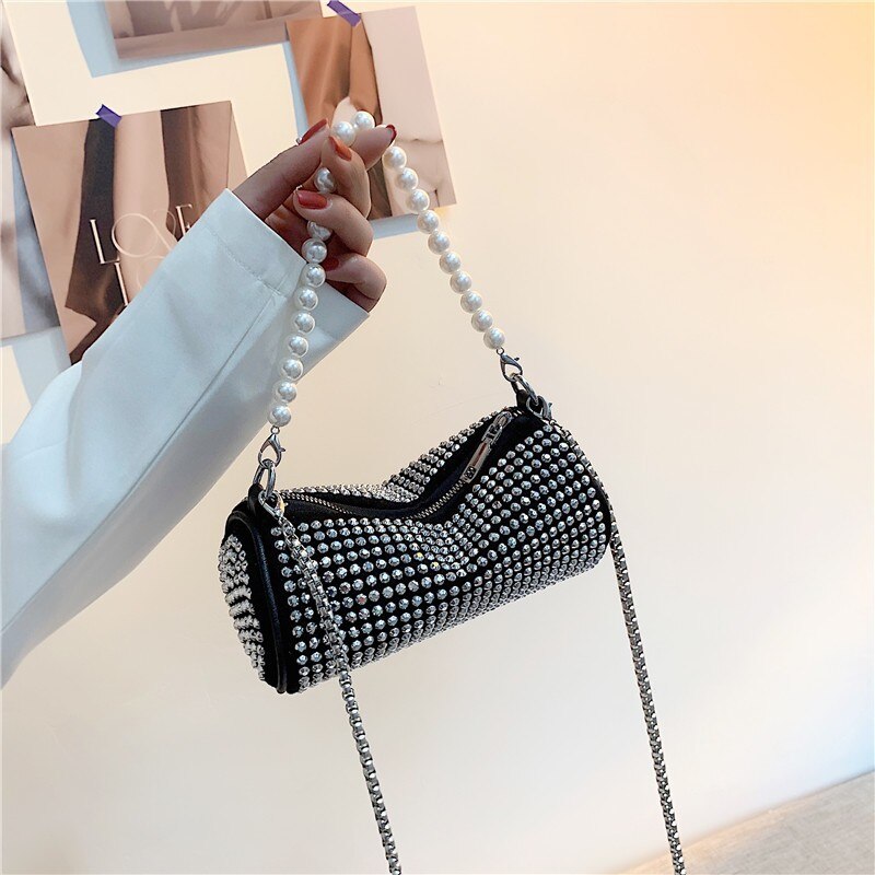 Summer And Autumn Bright Diamond Small Cylinder Bag Women's Bag Fresh Chain Messenger Bag