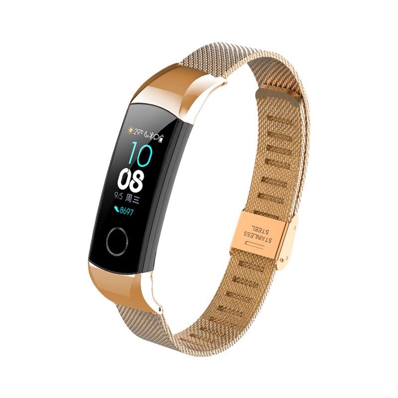 Metal strap For Huawei Honor Band 4 strap Magnetic buckle Metal Bracelet For Honor Band 5 Accessories: Mesh belt-rose gold / For honor band 5