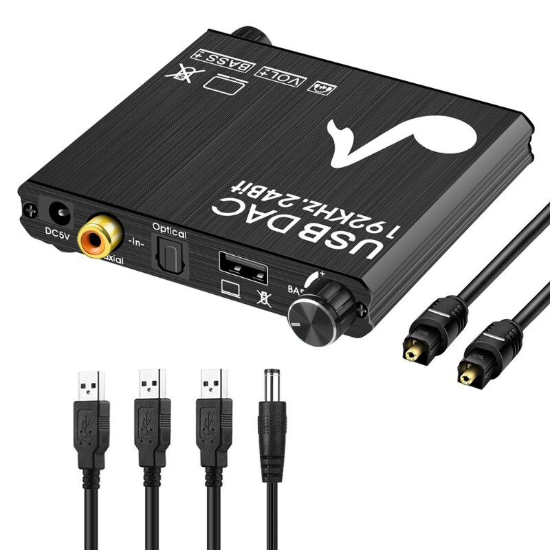 Digital-analog-wandler 192 khz mit bass- und lautstärkeregelung, digital spdif/optisch/toslink/koaxial auf l/r  r58a
