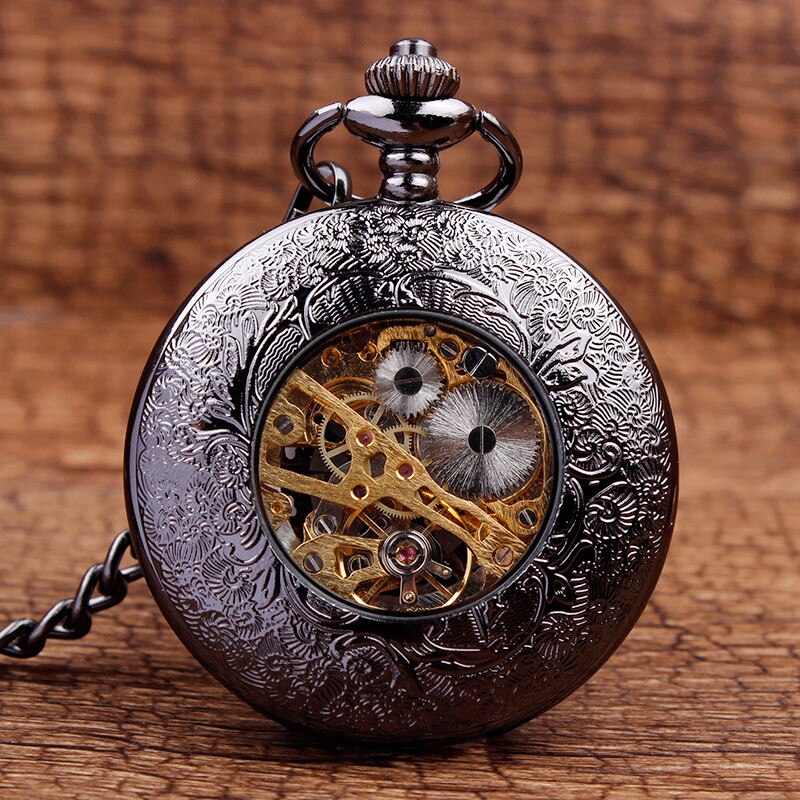 Lichtgevende Mechanische Zakhorloge Steampunk Vintage Hollow Cover Analoge Skeleton Hand Winding Mechanische Zakhorloge voor Mannen