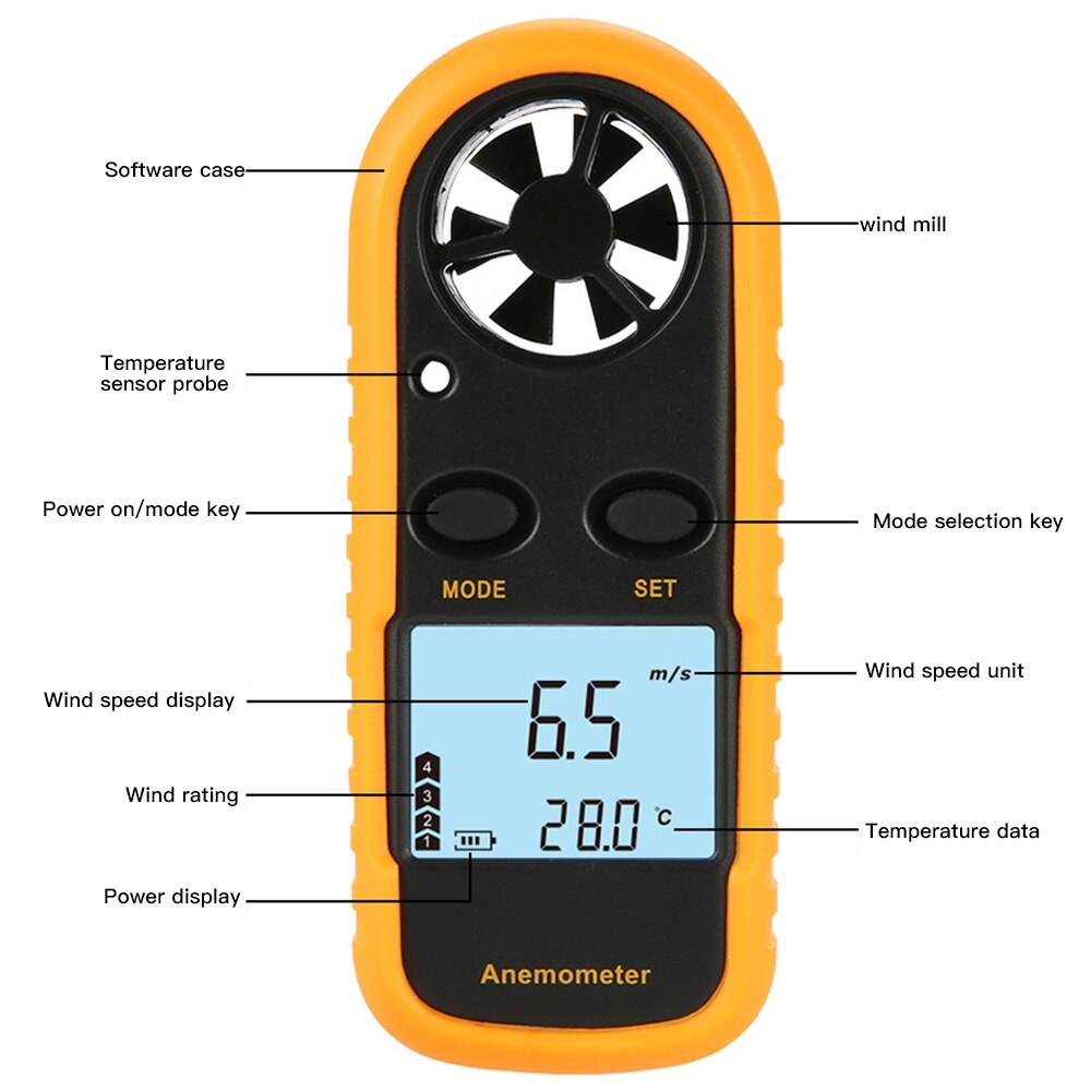 Digitale Anemometer Draagbare Anemometro Thermometer Wind Gauge Meter Windmeter 30 M/s Lcd Hand-Held Anemometer
