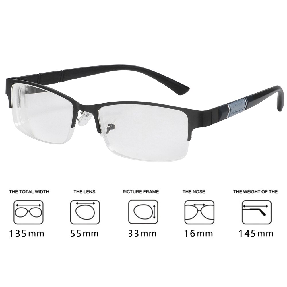 1Pc Unisex Leesbril Metalen Half Frame Vierkante Bijziendheid Brillen 0 -1 -1.5 -2 -2.5 -3 -3.5 -4 -4.5 -5 -5.5 -6
