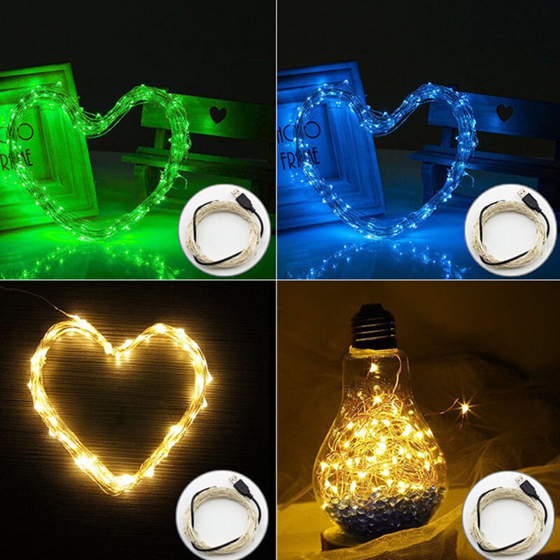 Guirlande lumineuse LED en fil de cuivre, 5M 10M, alimenté par USB, féerique, Festival de noël, mariage, décoration étanche