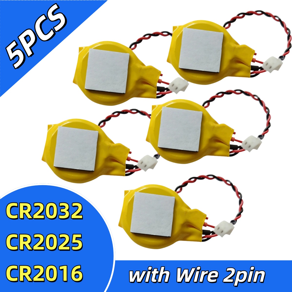5 Baterias CR2032 CR2025 CR2016 com Fio, Bateria de BIOS/CMOS de 2 Pinos para Placa-Mãe de Laptop com Fio, Bateria de Botão Desmontável