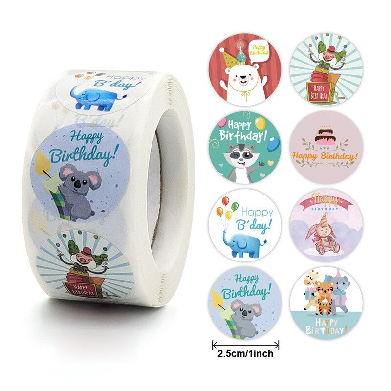 Round Cute Cartoon Animal Birthday Party Decoration Sticker Handmade Cake Baking Seal Sticker Envelope Invitation Sticker: A 25MM 500PCS