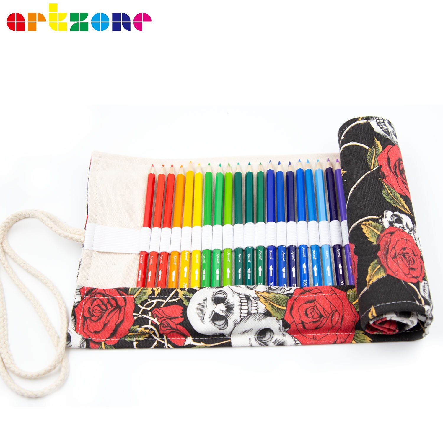 Pencil Case 48 Holes Canvas Wrap Roll Up Pencil Bag Pen Case Holder Storage Pouch Writing Supplies