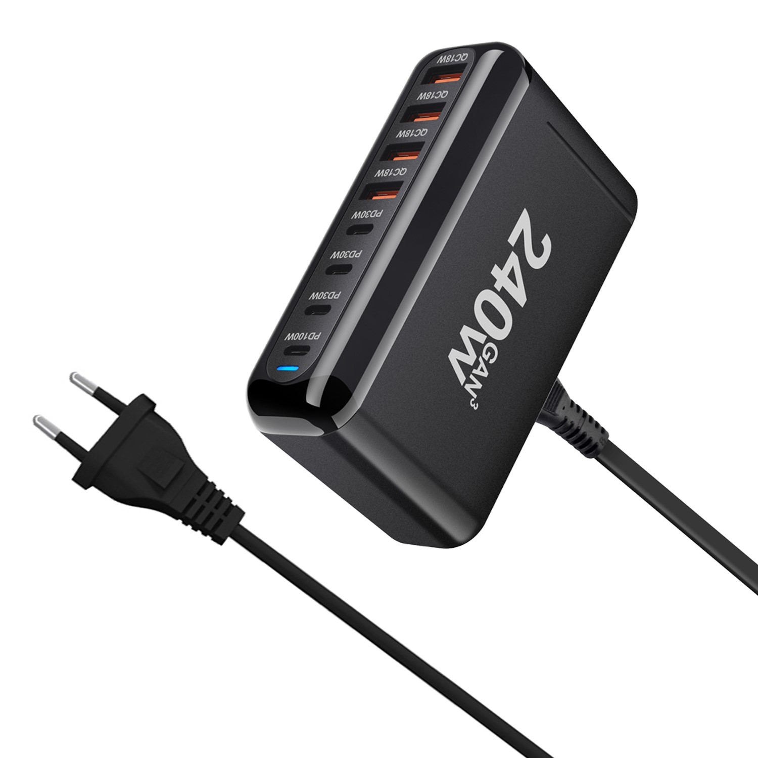 240W Desktop GaN-oplader 8-poorts USB Type C PD-oplader Snel opladen 3.0 USB Type C snellader Mobiele USB-oplader: CH