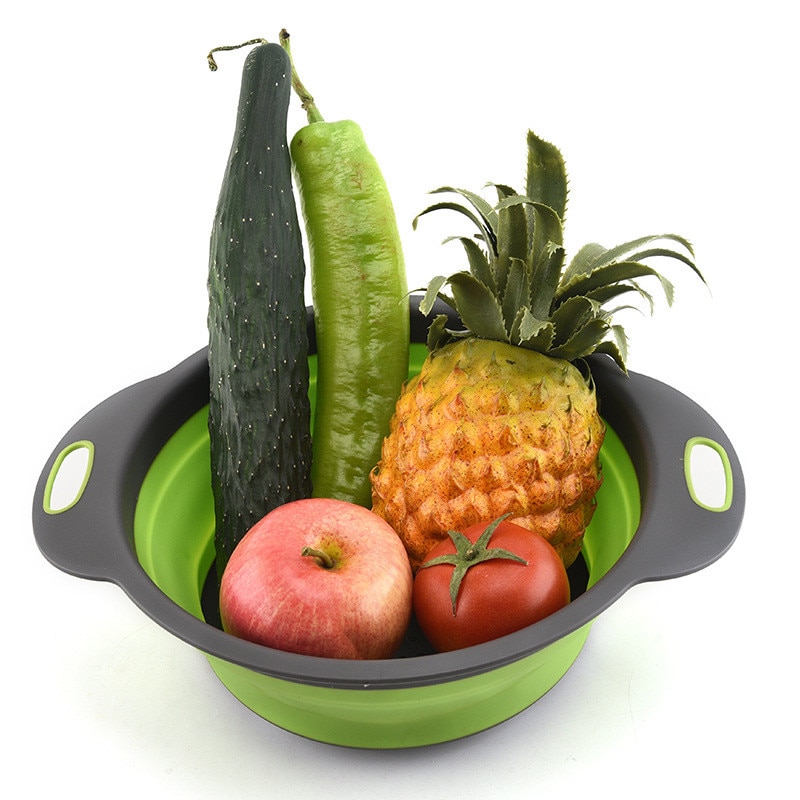 Escurridor retráctil de silicona para lavar platos, cuatro colores opcionales, tamaño redondo, canasta de lavado de frutas plegable