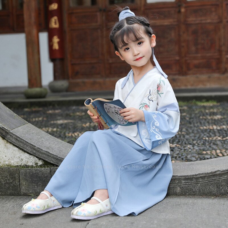 freundlicher Traditionellen Chinesischen Stil Stickerei Hanfu Kleid Hosen freundlicher Jungen Mädchen retro Seetang Anzug Kleidung einstellen Strickjacke Mantel Hosen