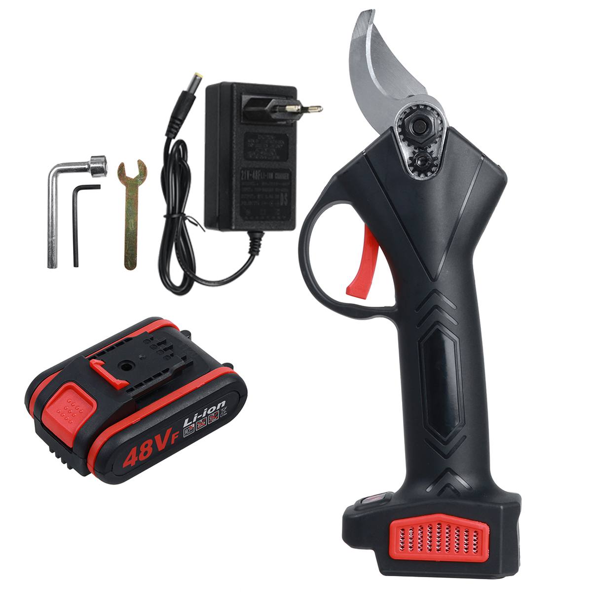 48VF 25mm Electric Cordless Pruner Pruning Shear with 9000mAh Lithium-ion Battery Efficient Fruit Tree Bonsai Pruning Cutter 21V