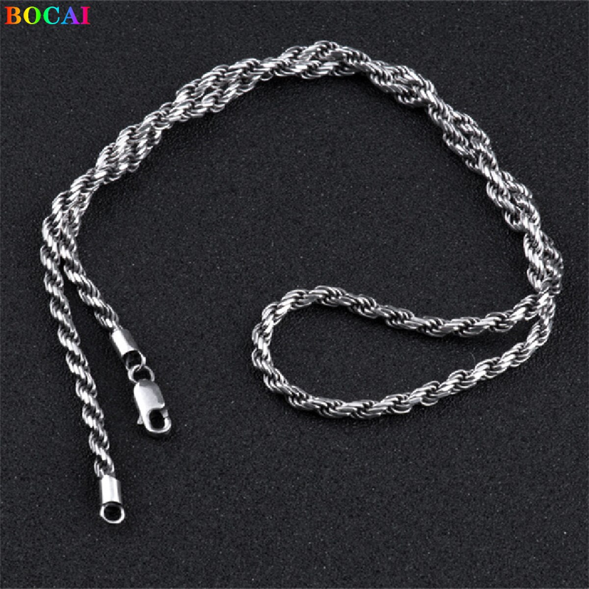 Bocai S925 Sterling Zilveren Bedel Ketting Populaire Henneptouw Weaven-Keten Pure Argentum Hals Ketting Sieraden Voor Mannen en Vrouwen