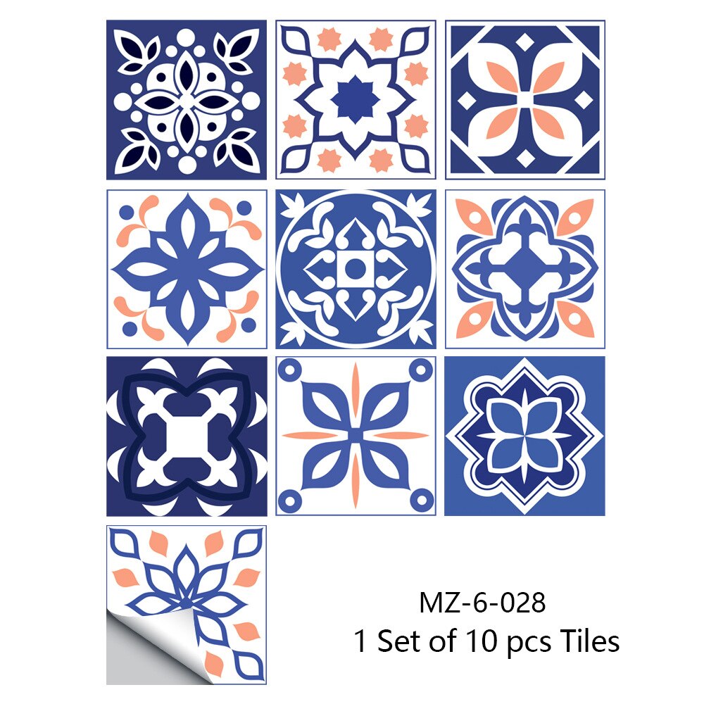 20x20cm 10pcs Tile Sticker Home DIY Decoration Art Wallpaper Kitchen Bathroom Self-adhesive Waterproof Wall Floor Sticker: MZ-028