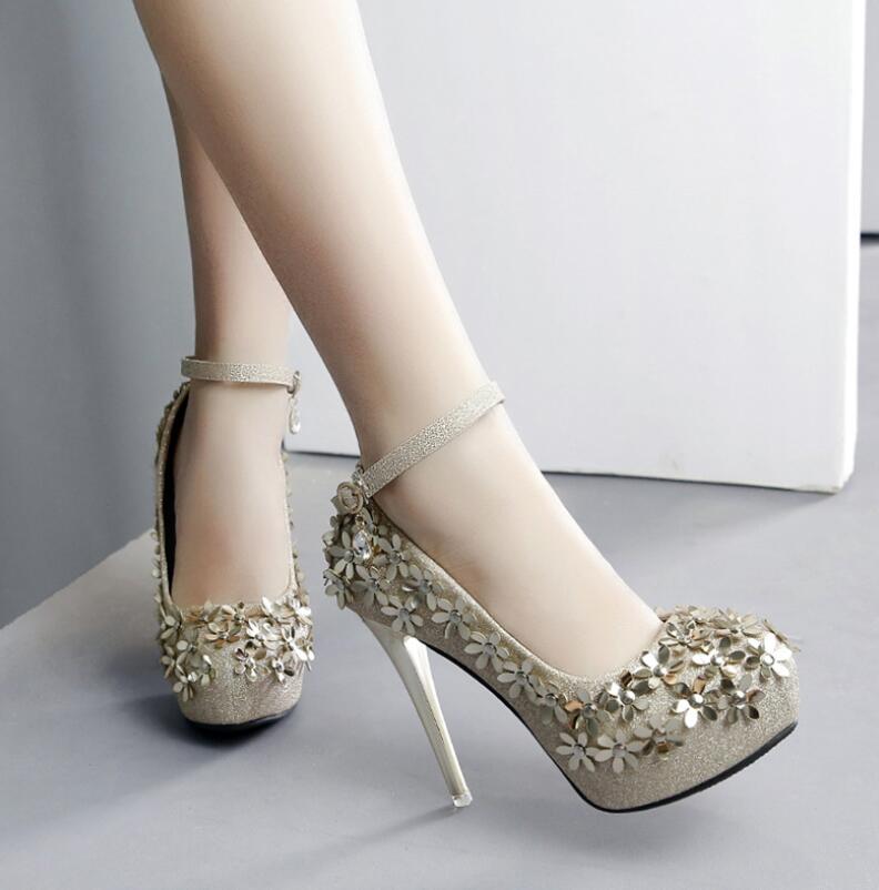 Fijn met puntige hoge hakken pailletten zilveren damesschoenen cinderella schoenen dames pumps teen kristallen bruidsschoenen