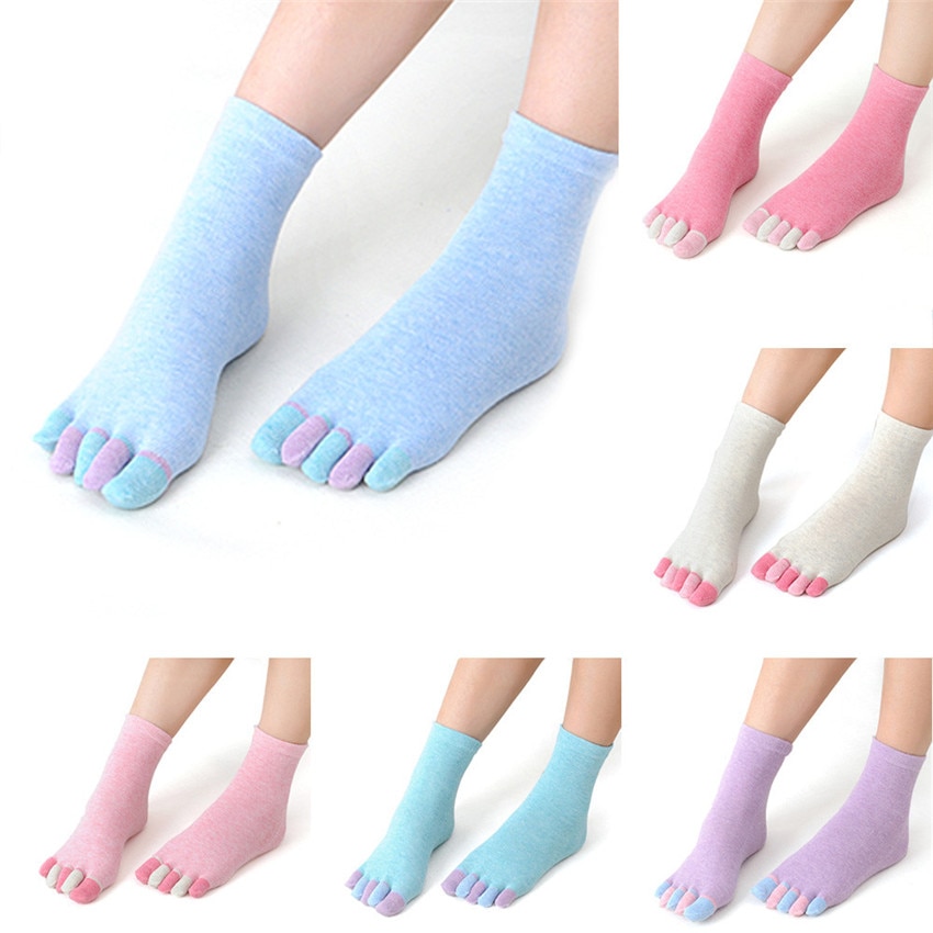 Womens speciale Vijf-teen Katoen Kleurrijke Antislip Massage Teen Sokken Volledige Grip Met Sokken Hak A1