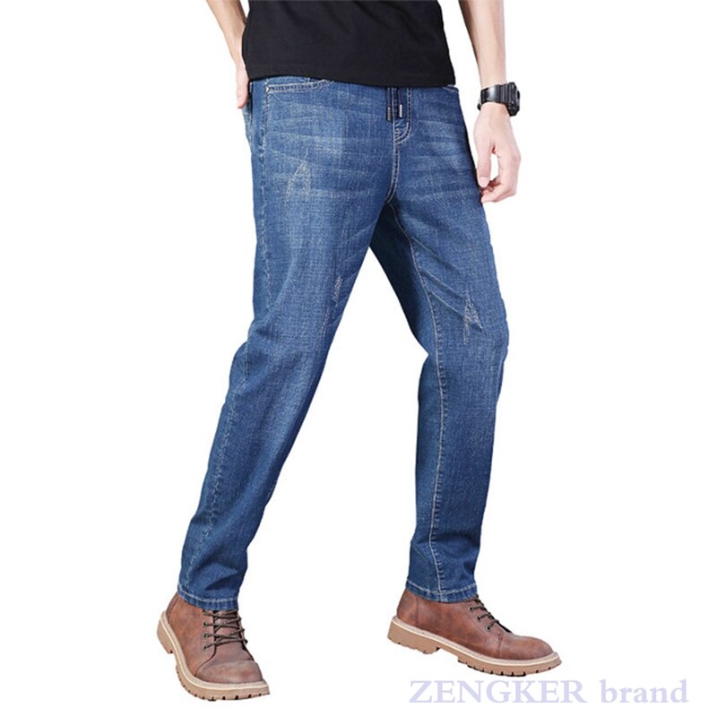 Efterårs stretchjeans #39 oversized elastisk talje løse oversized jeans 160kg 8xl 7xl 6xl denim jeans oversized herrebukser