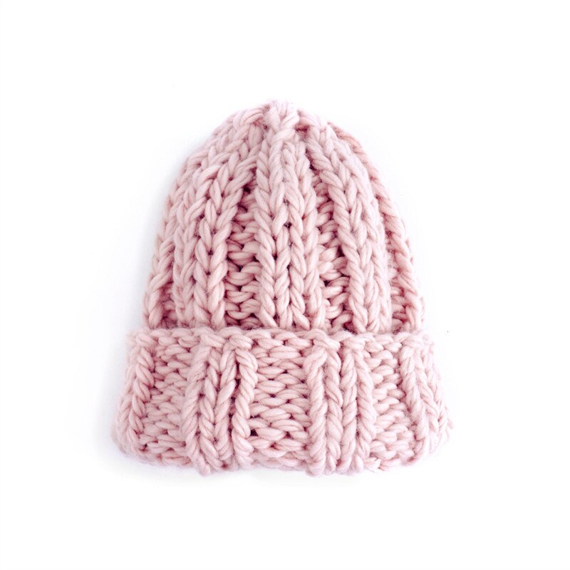Bonnet tricoté pour femme, épais, doux, , gros Bonnet tricoté, solide, Ski de glace, Skullies, Bonnet: Pink