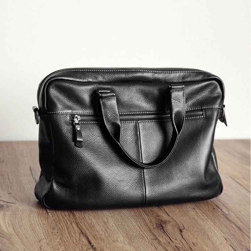 Aktetas Mannen Zakelijke Lederen Handtas Mannelijke 14 Inch Laptop Schoudertassen Tote Zwart Grote Vintage Messenger Bags XA96ZC