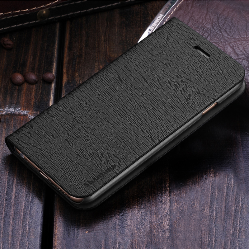 Houtnerf PU Lederen Telefoon Case Voor Vernee M5 Flip Book Case Voor Vernee M5 Business Wallet Case PC Shell back Cover: Black