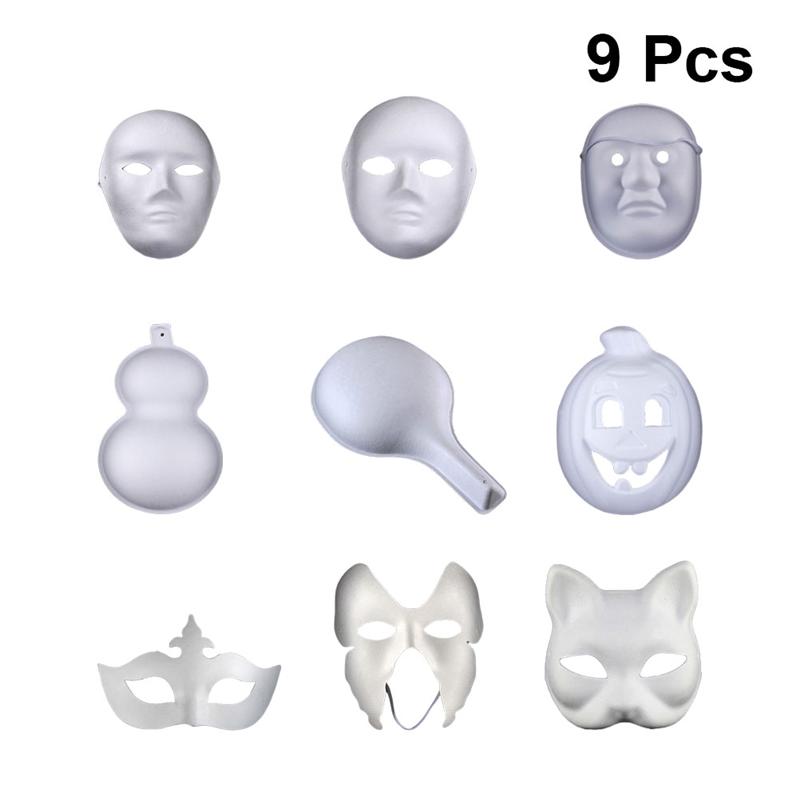 5/9Pcs Diy Handgeschilderde Masker Milieuvriendelijke Pulp Leeg Masker Overschilderbaar Gezicht Cover Voor Kleuterschool Dans Festival partij Voeren: style7 9pcs