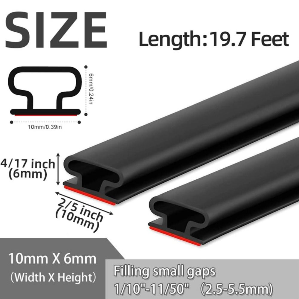 6m Soundproofing Weather Stripping Rubber D-Shape Door Seal Strip Windproof Self-adhesive Door Frame Insulation Household