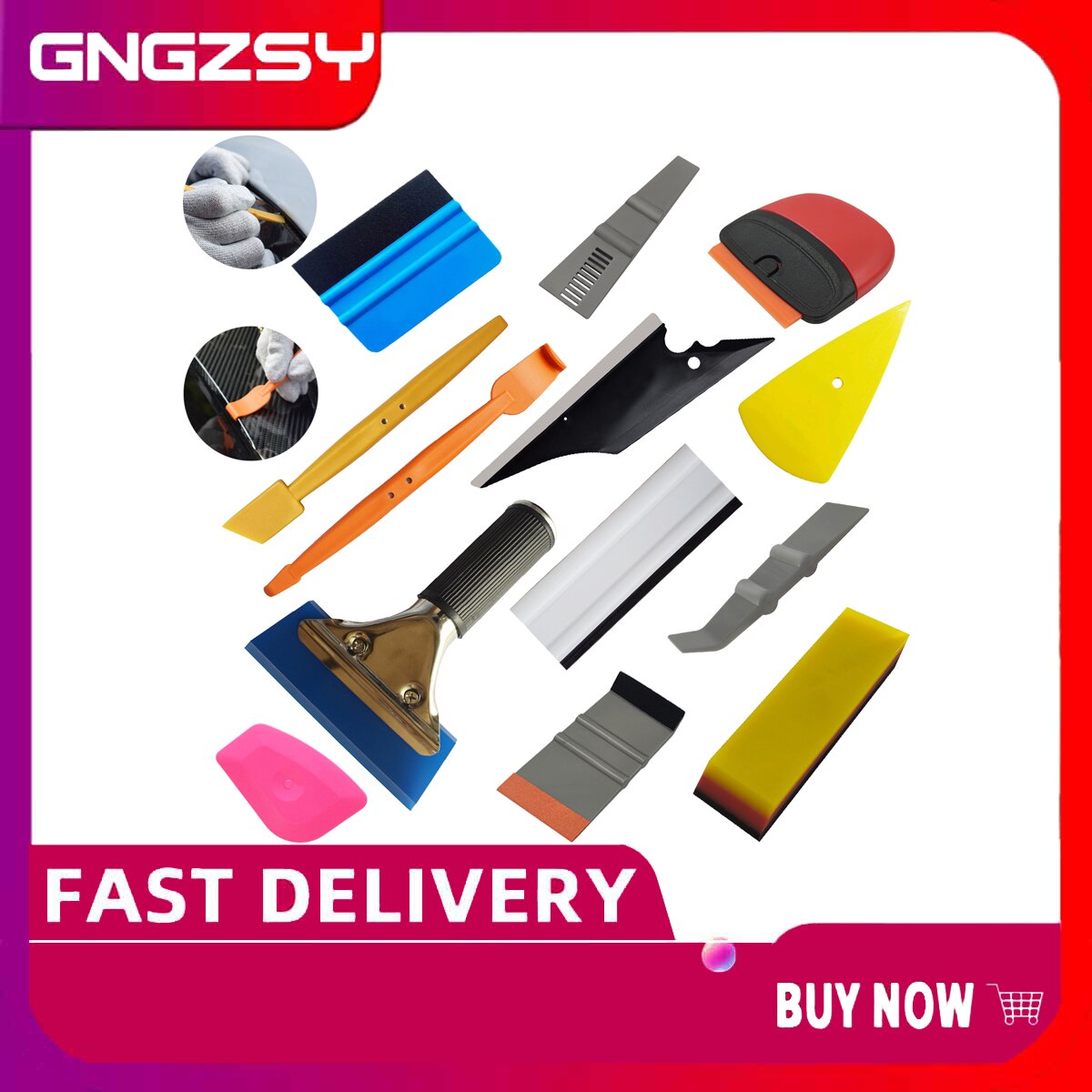 Car Goods Vinyl Wrap Tool Set Kit Magnet Squeegee PPF Scraper Carbon Fiber Film Wrapping Knife Window Tinting Accessories T02