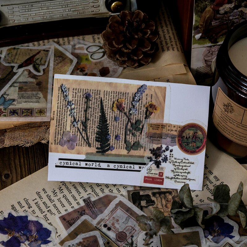 Journamm 60 pièces Vintage Journal plantes papillons Washi papier collant Journal déco planificateur papeterie Scrapbooking autocollants ensemble