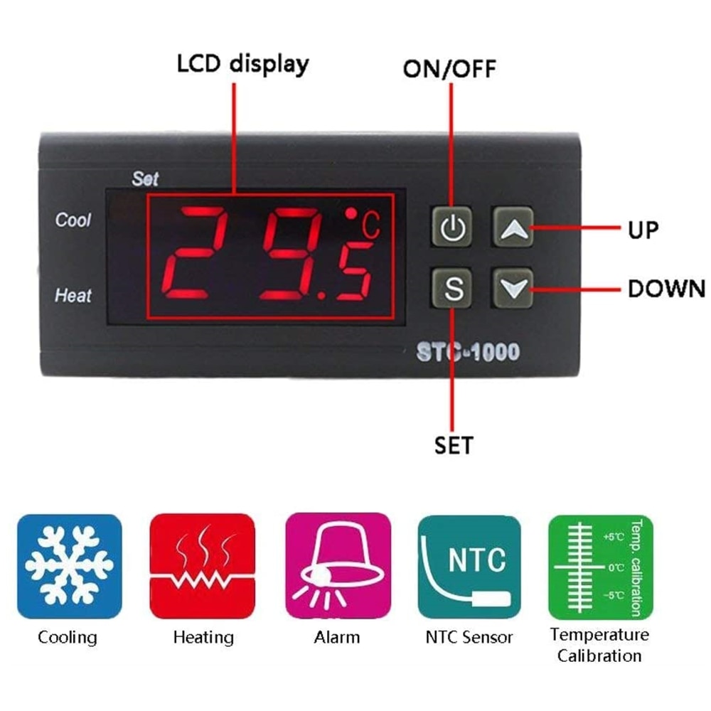 STC-1000 12v 24v 220v digital controlador de temperatura termostato termorregulador incubadora relé 10a led aquecimento refrigeração stc1000