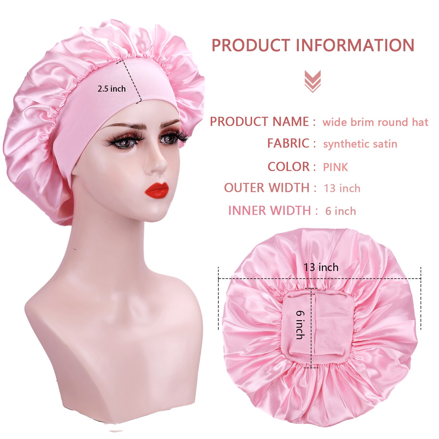 Wide Elastic Band Women Satin Night Sleep Cap Hair Bonnet Hat Silk Head Cover Women&#39;s Satin Solid Sleeping Hat Night Sleep Cap