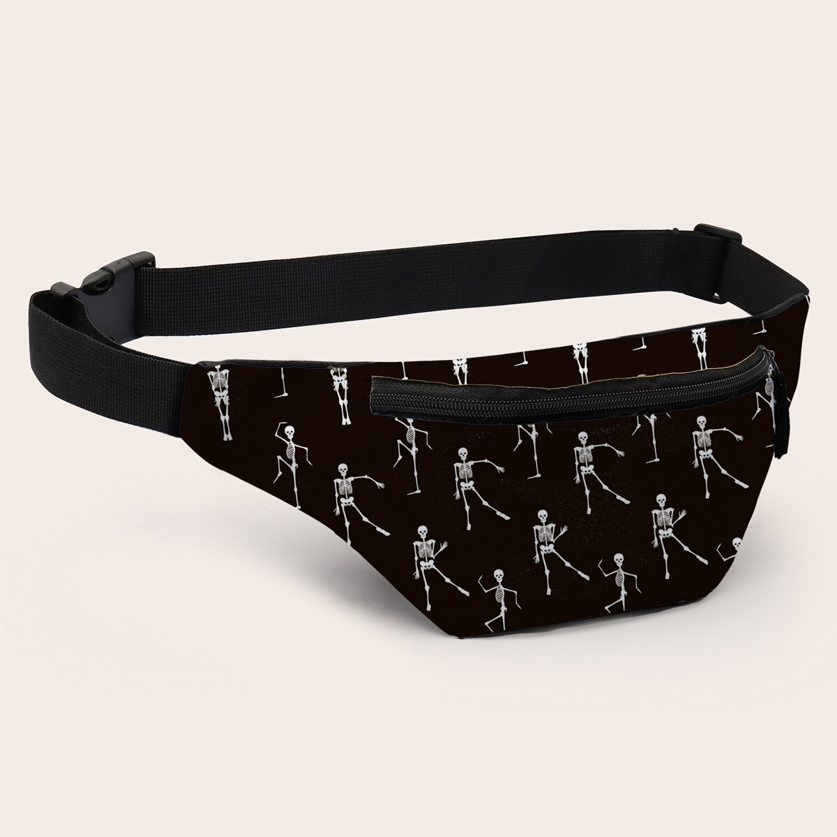 Deanfun heuptasje met print van dansend skelet, unisex zwarte ritszakken met persoonlijkheid 18075