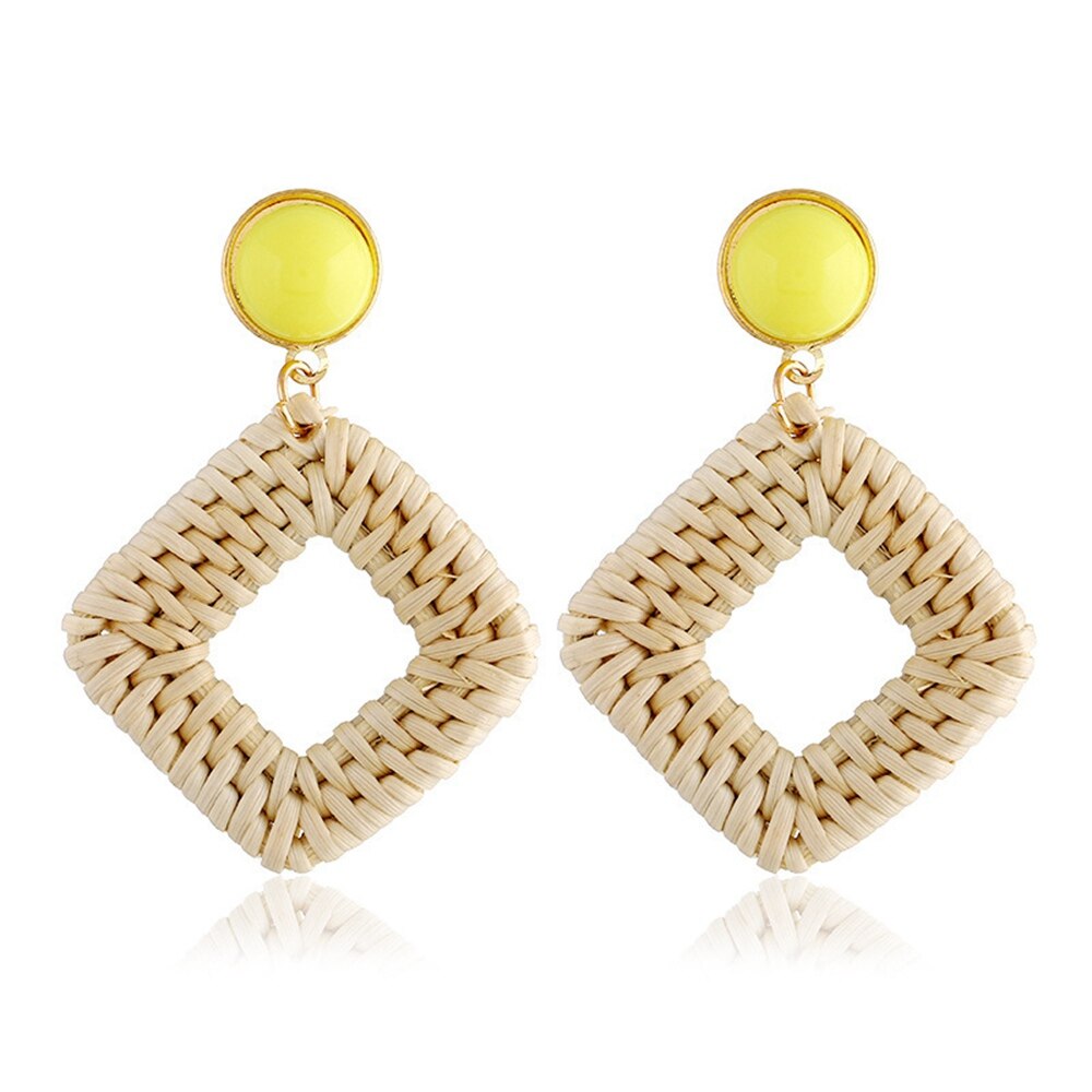 Pendientes colgantes hechos a mano de bambú para mujer, aretes de punto de mimbre, tejido de paja, coreanos: SP0023