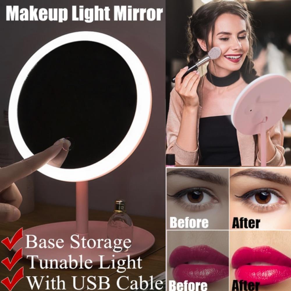 Makeup spejl med lampe 90 ° rotation 3 mode lys ledet bord makeupspejle usb genopladelig berøringskontrol
