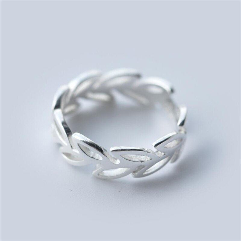 Literary Leaf Hollow 925 Sterling Silver Sweet Fresh Temperament Personality Female Resizable Opening Rings SRI065