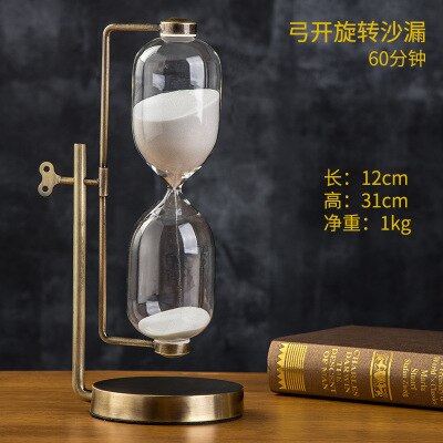 Retro Modern Metal Swivel Sand Timer Hourglass Pendulum Clock Time Wooden Rotating Hour Glass Clock Home Decor Wedding: H
