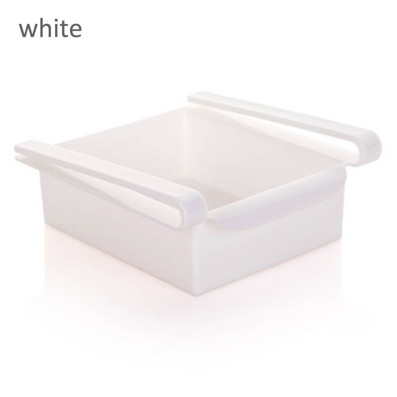 Ruimtebesparende koelkast opbergdoos opbergrek hangende organizer 1 st afstandhouder laag lade voedselcontainer: Wit