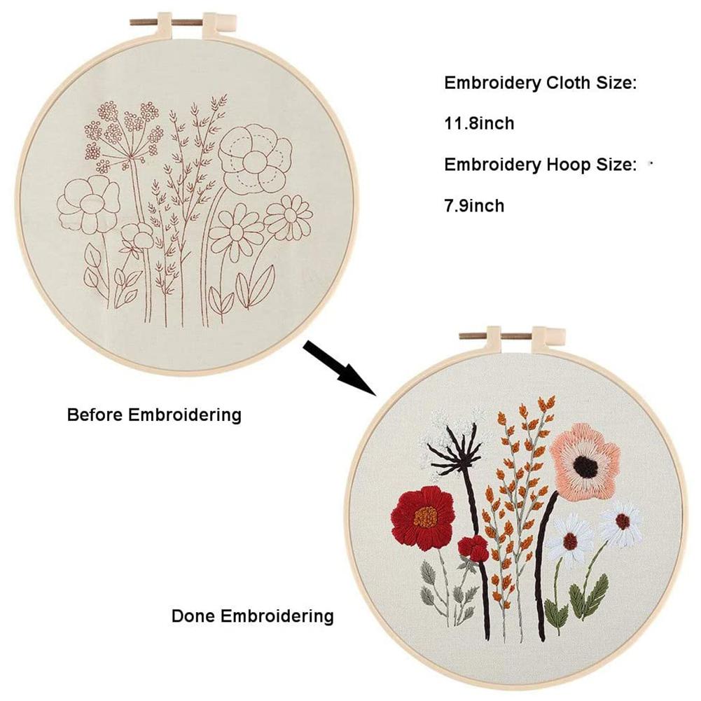 Borduurwerk Kit Voor Beginners Kruissteek Diy Stamped Borduren Met Bloemen Patroon Borduren Ring Kleur Threads