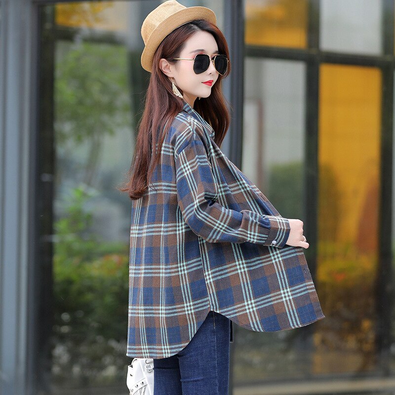 Herfst Plaid Shirts Womens Blouses Losse Lange Mouw Lady Plus Size Tops Gecontroleerd Vrouwelijke Kleding Uitloper Met Pocket xxl