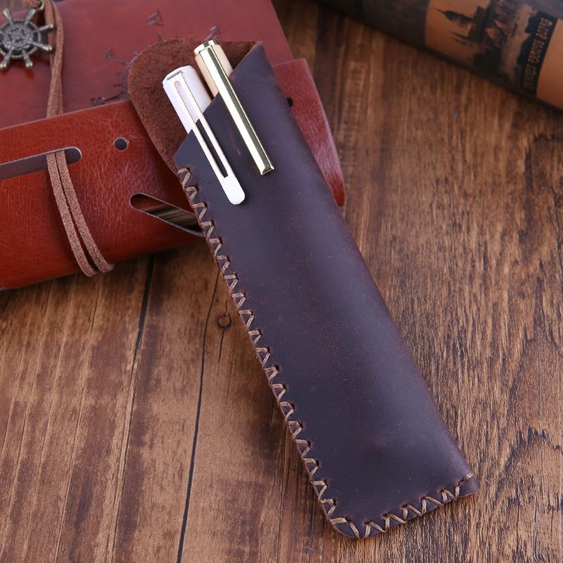 Retro Leather Pen Holder Ballpoint Pen Protective Sleeve Cover Handmade Fountain Pouch For Holding Single Pen For Office