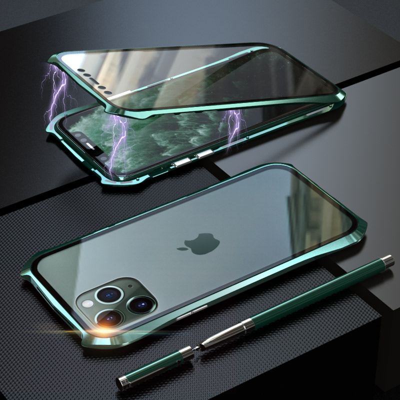 360 Volledige Beschermhoes Voor iphone 11 case Metalen Magnetische Adsorptie Voor iphone 11 pro max Gevallen Cover Bumper Coque: For iPhone 11 Pro / dark green 360