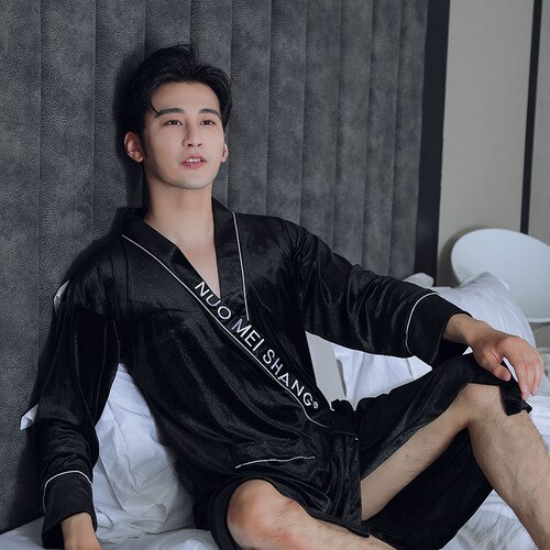 Grey Long Sleeve Chinese Men Rayon Robes Gown Male Kimono Bathrobe Nightwear Man Thick warm Gold Velvet Nightgown L-XXXL: 9792hei / L