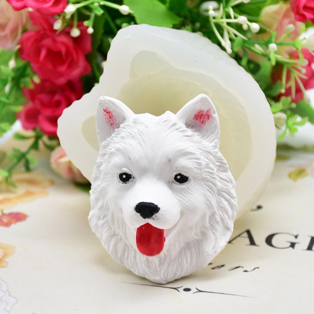 3D DIY Siliconen Mal Samojeed Hond Kerst Decor Gips Klei Cake Mallen Cupcake Fondant Chocolade Mallen Cake Decorating Tool
