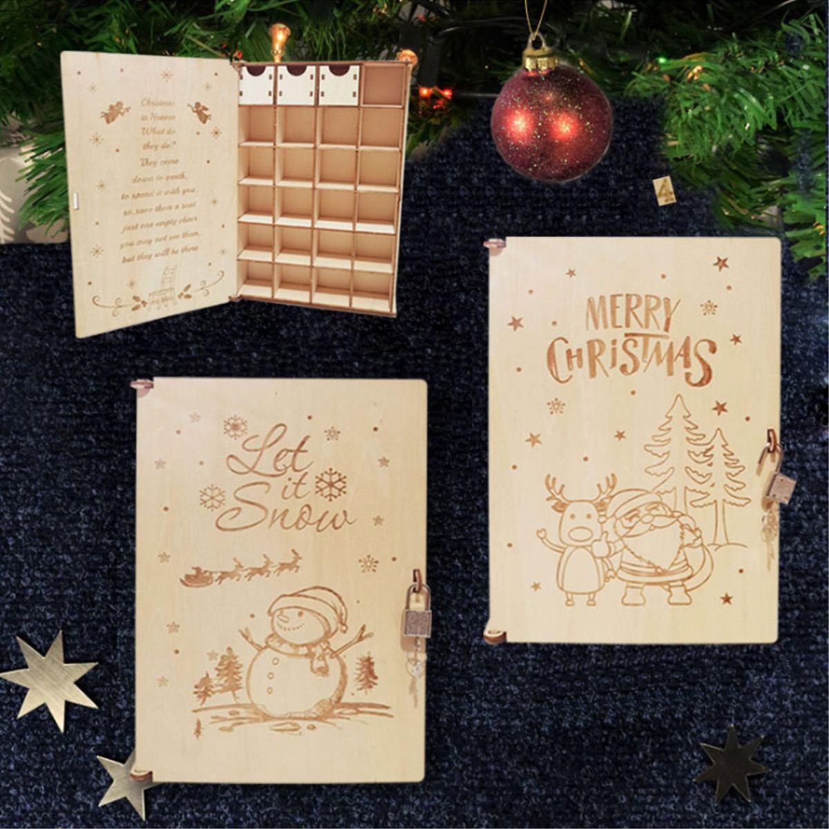 DIY Wooden Advent Calendar Countdown Christmas Party Decor Cabinet Drawers Lockable Chocolate Storage Box Wedding Decoration