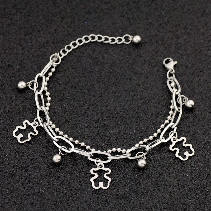 Cute Hollow Bear Bracelet Necklace Stainless Steel Bracelet Charm Women Jewelry: B