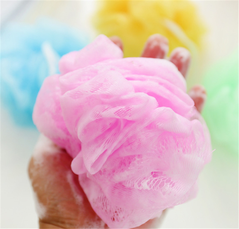 Badblomma duschsvampboll enfärgad mjuk stor badhandduk bubbelskrubber plast kroppsrengöring tvättlapp gnugga torrt