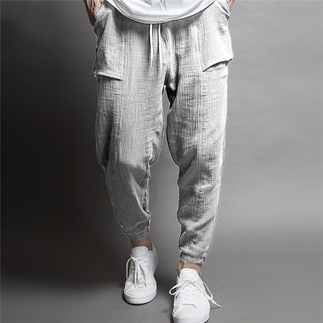 Casual Harem Joggingbroek Broek Mannenmode Hip Hop Katoen Linnen Broek Mannen Koord Pocket Losse Potlood Broek: Grijs / M