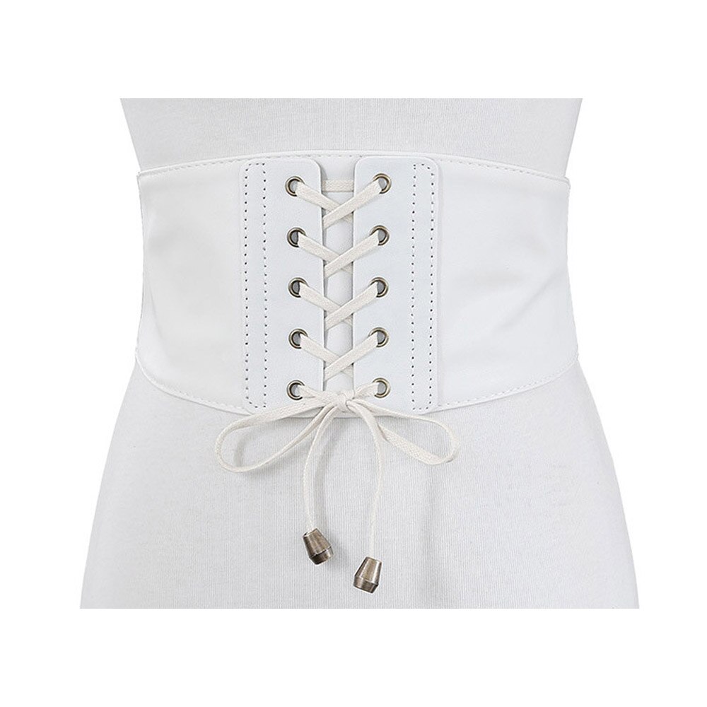 Cinturón de cuero ancho con cordones para mujer, corsé Vintage cruzado, accesorios para cintura, negro, blanco, marrón, VB0006: Blanco