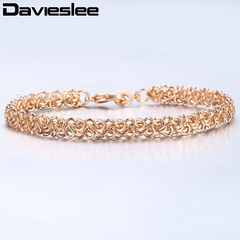 Davieslee 585 Rosa Braccialetti D&#39;oro per Le Donne Degli Uomini vortice collegamento Catena Braccialetto 2018 Mens Donna Gioielli Regali Dropshipping 6mm LCB09