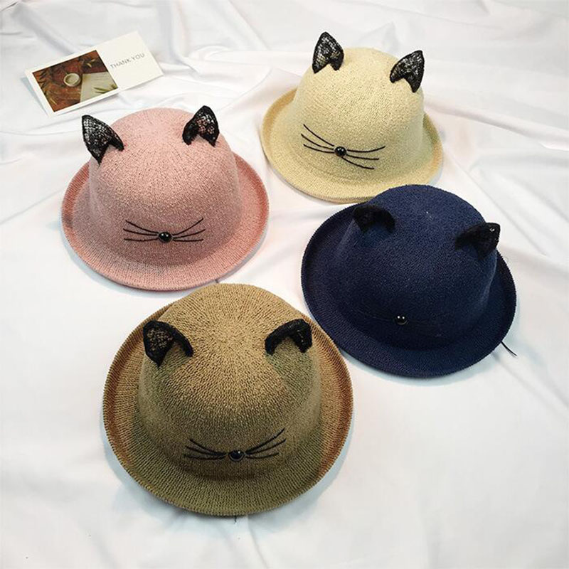 oZyc Sun Hat Women's Cat Lace Ear Summer Straw Hats For Women Beach Headwear 8 Colors Chapeau Femme Bucket Hat