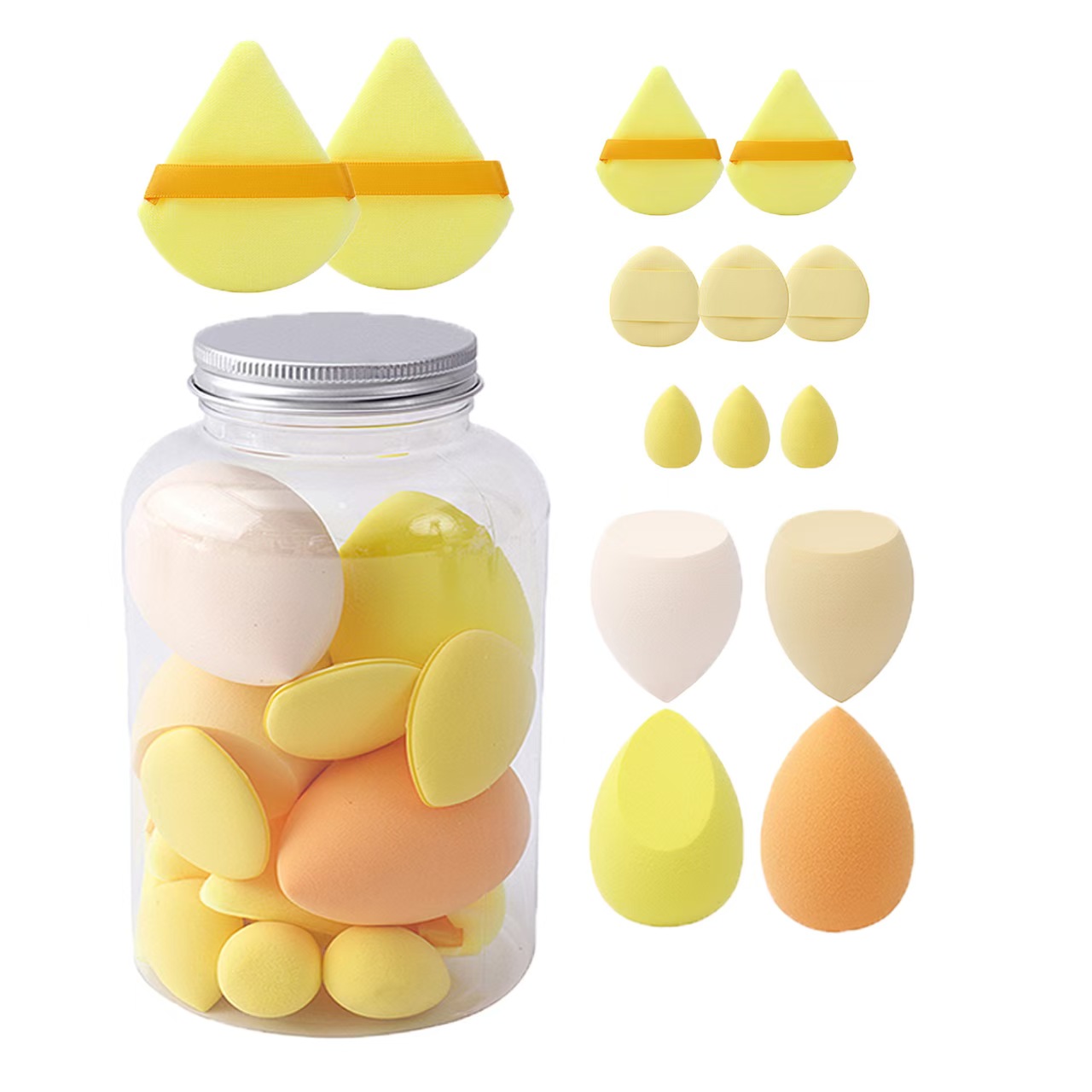 14pc Makeup Sponge Set With Storage Jar, Velvet Beauty Blenders, Makeup Sponge Finger Puff, Foundation Cosmetic Puffs: Orange