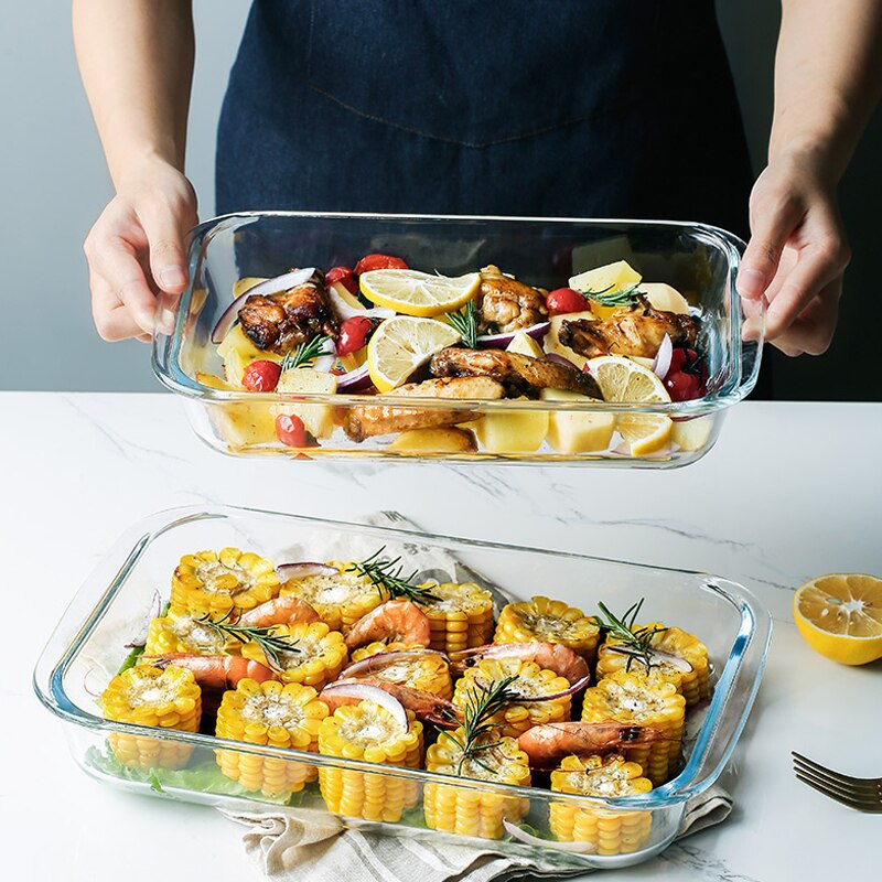 Heat-resistant glass baking dish Rectangular fish dish Household Microwave Oven Baking Salad fruit plate Multipurpose plate