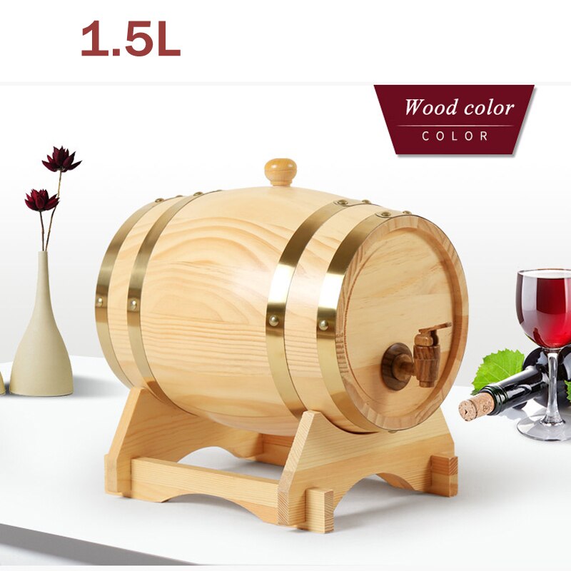 Barril de vino de madera, equipo de elaboración de cerveza de roble, Mini barril de cerveza casera, grifo para barril de cerveza, dispensador Para Ron Pot Whisky wine 1,5/3L: 1.5L Wood color